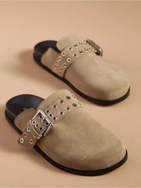 Alohas Halia Suede Beige Grommet Mules size 40 US 9.5